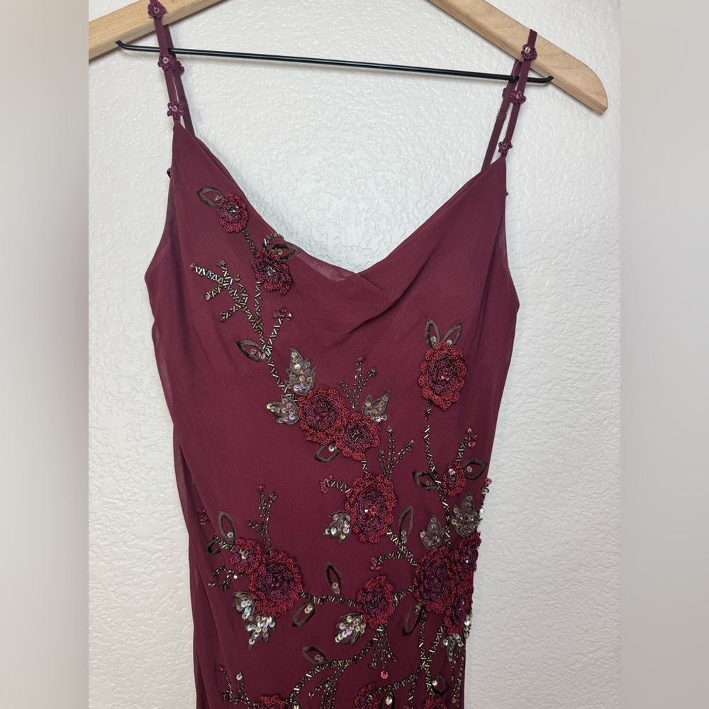 Vintage Y2K Sue Wong Nocturne Burgundy Beaded Embroidered Asymmetrical Dress 4 - Picture 5 of 17